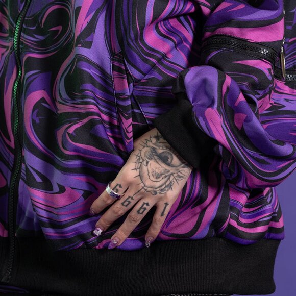 ACDC RAG - Chaaaos Psychedelic Purple Swirl Oversized Zip Up Hoodie - Picture 5 of 5